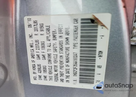 2010 Honda Accord Lx from USA, damaged, VIN 1HGCP2F35AA193247